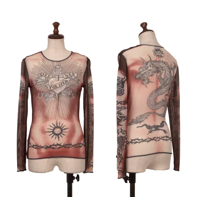 Jean Paul GAULTIER FEMME Tattoo Print Mesh Tops