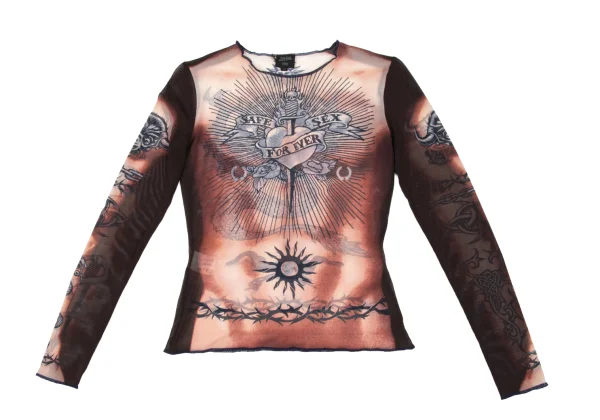 Jean Paul GAULTIER FEMME Tattoo Print Mesh Tops K-172634_002