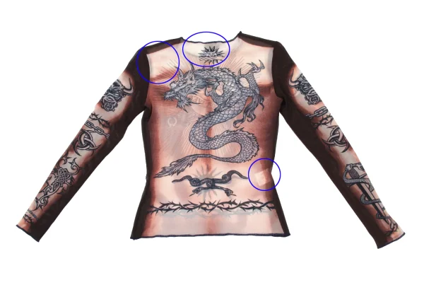 Jean Paul GAULTIER FEMME Tattoo Print Mesh Tops K-172634_014