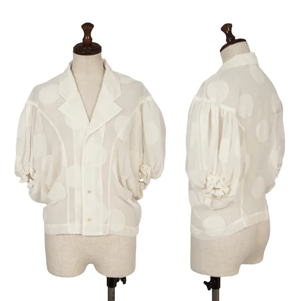 COMME des GARCONS Flock Dot Gathered Shoulder Sheer Shirt Jacket White M K-172636_001
