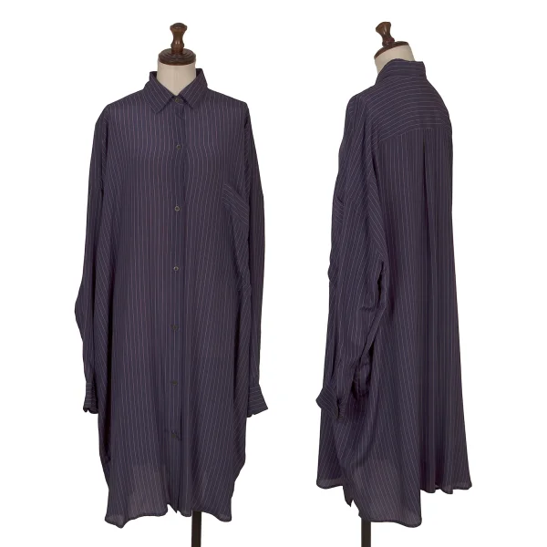 DRIES VAN NOTEN Silk Stripe Shirt Dress Purple XS K-172638_001