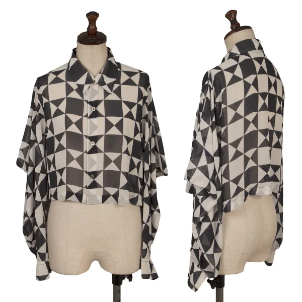 tricot COMME des GARCONS Poly Chiffon Geometric Blouse Black,White XS-S K-172639_001