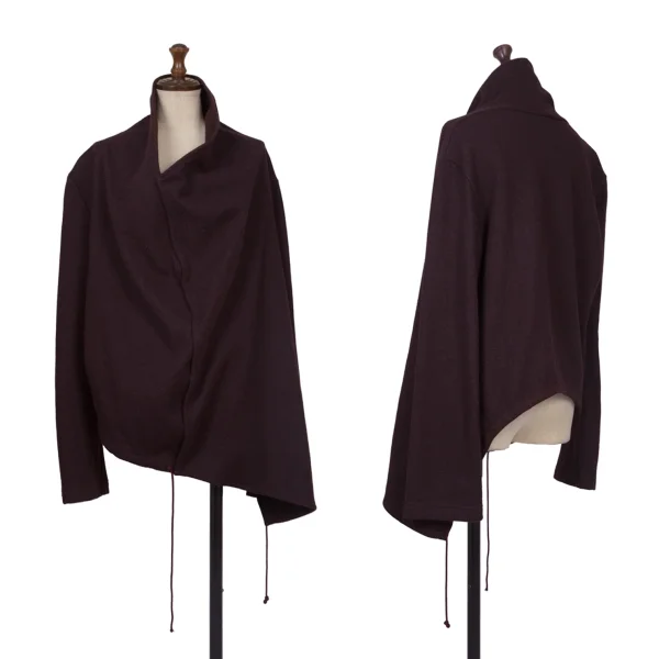 Y's Wool Asymmetry Snap Button Cardigan Bordeaux 2 K-172644_001