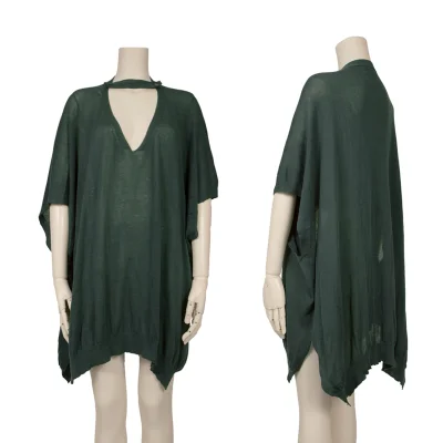 Y's Neck Button Cotton Silk Knit Top
