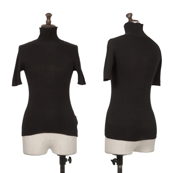 Y's Cotton Nylon Turtle Neck Knit Top Black 3 K-172650_001