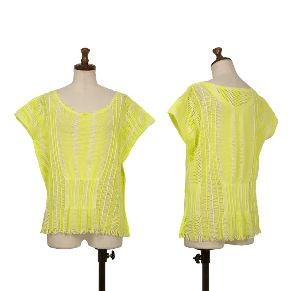ISSEY MIYAKE A-POC INSIDE Striped Print Mesh Sleeveless Top Light Green,White 2 K-172658_001