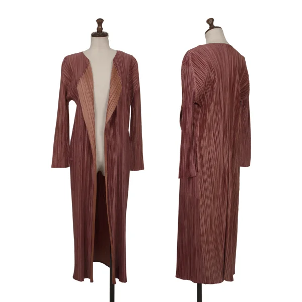 PLEATS PLEASE Shiny Pleats Bicolor Buttonless Long Cardigan Bordeaux 2 K-172660_001