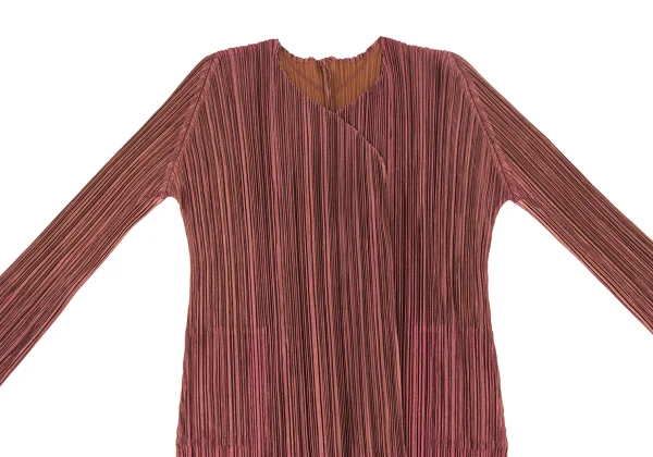 PLEATS PLEASE Shiny Pleats Bicolor Buttonless Long Cardigan K-172660_003