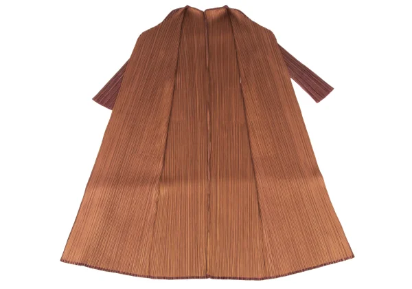 PLEATS PLEASE Shiny Pleats Bicolor Buttonless Long Cardigan K-172660_010