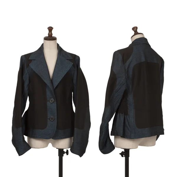 ISSEY MIYAKE A-POC Dyed Cotton Blend Switching Design Jacket Blue,Black 2 K-172665_001