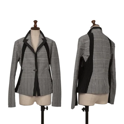 ISSEY MIYAKE Poly Blend Pleats Switching Glen Check Jacquard Jacket