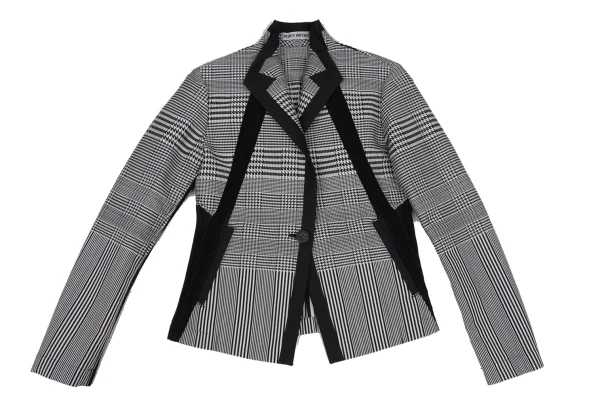 ISSEY MIYAKE Poly Blend Pleats Switching Glen Check Jacquard Jacket K-172666_002