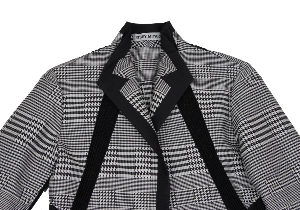 ISSEY MIYAKE Poly Blend Pleats Switching Glen Check Jacquard Jacket K-172666_003
