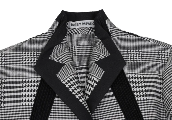 ISSEY MIYAKE Poly Blend Pleats Switching Glen Check Jacquard Jacket K-172666_004