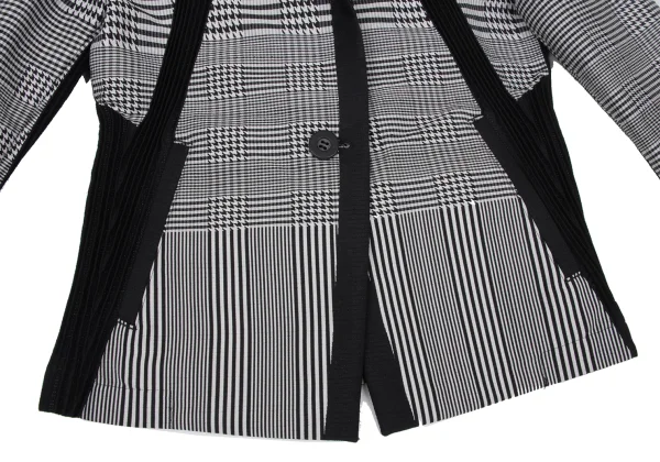 ISSEY MIYAKE Poly Blend Pleats Switching Glen Check Jacquard Jacket K-172666_009