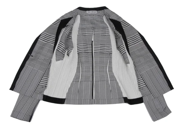 ISSEY MIYAKE Poly Blend Pleats Switching Glen Check Jacquard Jacket K-172666_012