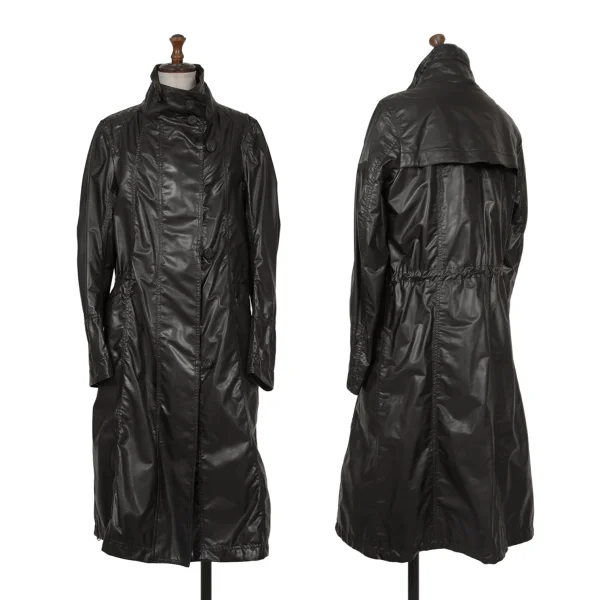ISSEY MIYAKE Double Zip Stand-collar Coated Coat Black 2 K-172667_001