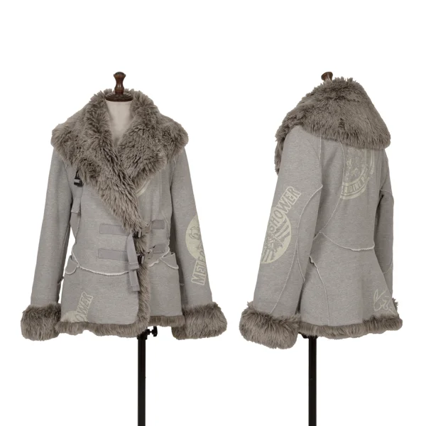 ISSEY MIYAKE AYA TAKANO Space-Print Belted Faux Fur Padded Sweatshirt Jacket Grey 2 K-172668_001