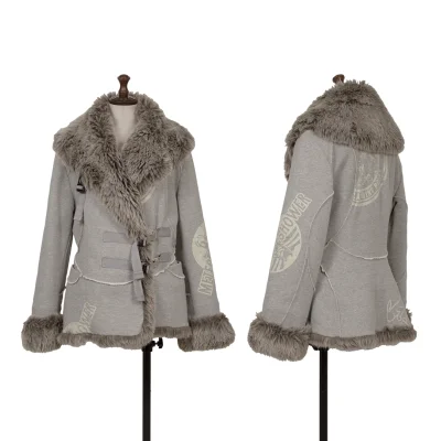 ISSEY MIYAKE AYA TAKANO Space-Print Belted Faux Fur Padded Sweatshirt Jacket