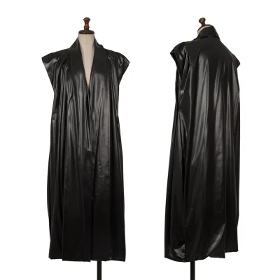 ISSEY MIYAKE Poly Tuck Shiny Sleeveless Shawl Collar Coat
