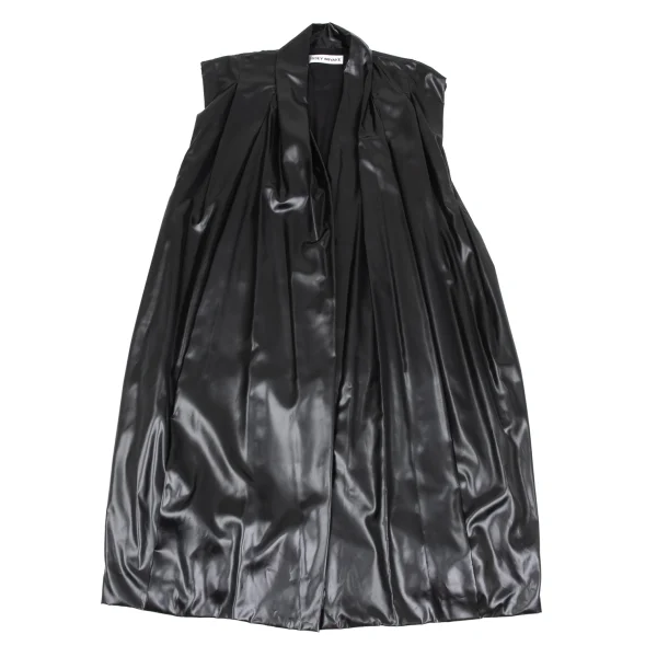ISSEY MIYAKE Poly Tuck Shiny Sleeveless Shawl Collar Coat K-172669_002