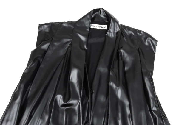 ISSEY MIYAKE Poly Tuck Shiny Sleeveless Shawl Collar Coat K-172669_003