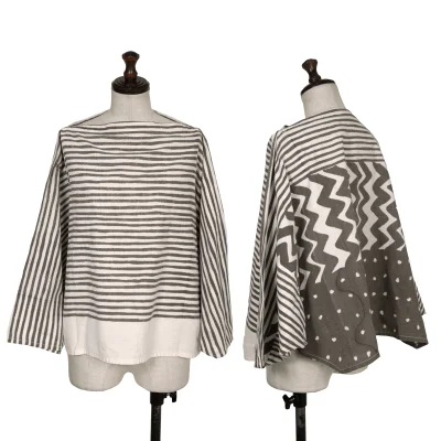 ISSEY MIYAKE Cotton Linen Line Printed Top