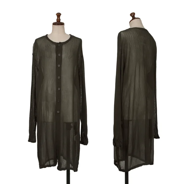 ISSEY MIYAKE PERMANENTE Cotton Rayon See-through Long Cardigan Khaki M K-172681_001