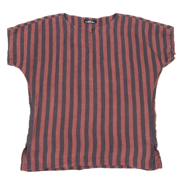 ISSEY MIYAKE PERMANENTE Stripe Short Sleeve Pullover Blouse K-172686_002