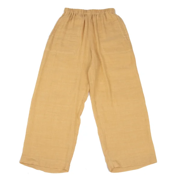 ISSEY MIYAKE PERMANENTE Linen Poly Elastic Waist Pants Yellow M K-172690_001
