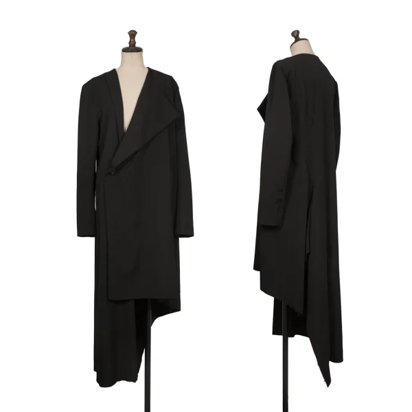 Yohji Yamamoto FEMME Wool Gaba Asymmetry Drape Collar Long Jacket Black 2 K-172701_001
