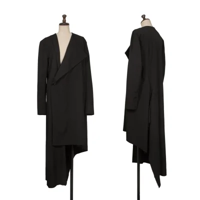 Yohji Yamamoto FEMME Wool Gaba Asymmetry Drape Collar Long Jacket