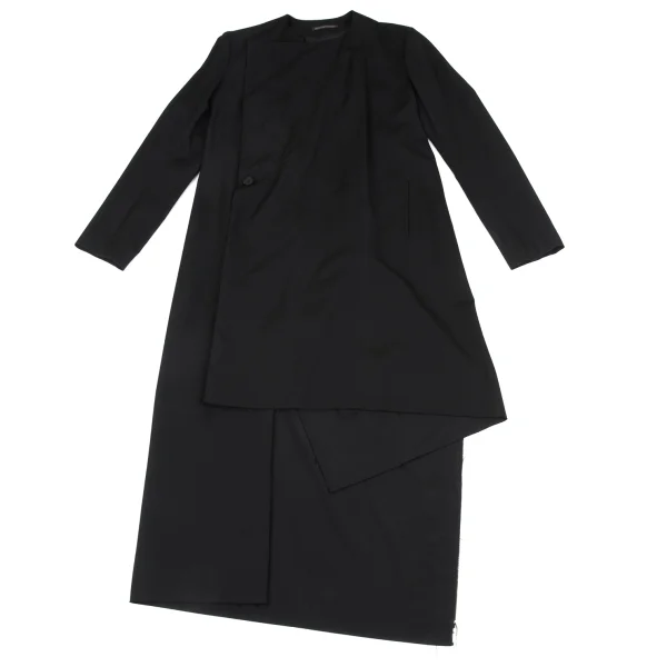 Yohji Yamamoto FEMME Wool Gaba Asymmetry Drape Collar Long Jacket K-172701_002