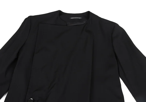 Yohji Yamamoto FEMME Wool Gaba Asymmetry Drape Collar Long Jacket K-172701_003