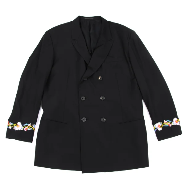Yohji Yamamoto POUR HOMME Sleeve Embroidery Double Jacket Black S K-172703_001