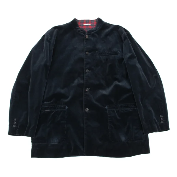 Papas Checkered Lining Stand Collar Corduroy Jacket Navy 50L K-172705_001