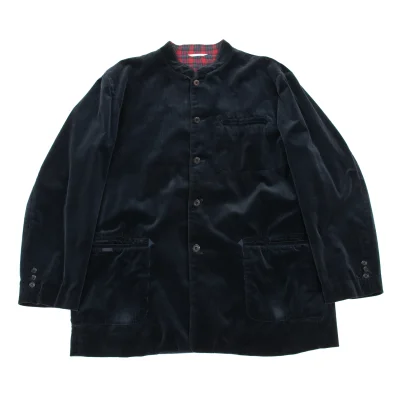 Papas Checkered Lining Stand Collar Corduroy Jacket