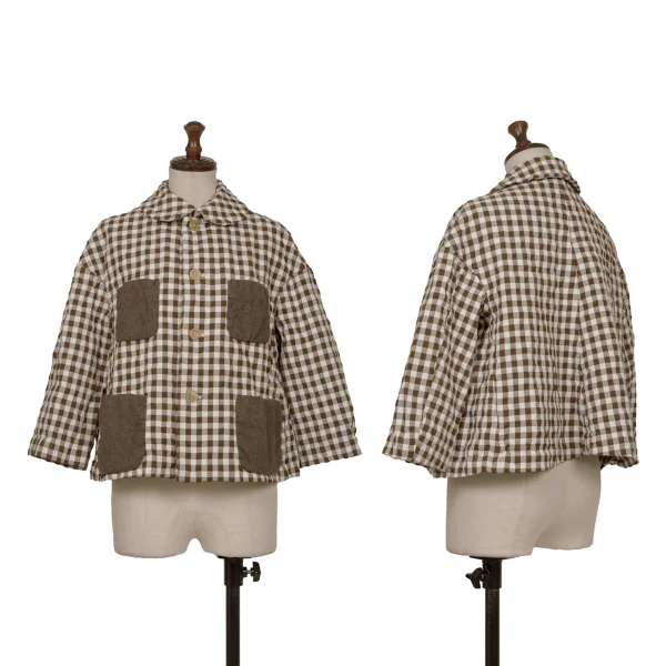 COMME des GARCONS Patch Pocket Gingham Check Jacket White,Brown S K-172706_001