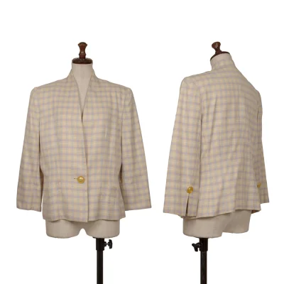 Christian Dior Cotton Silk Collarless Check Jacket