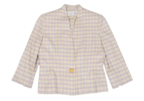 Christian Dior Cotton Silk Collarless Check Jacket K-172710_002