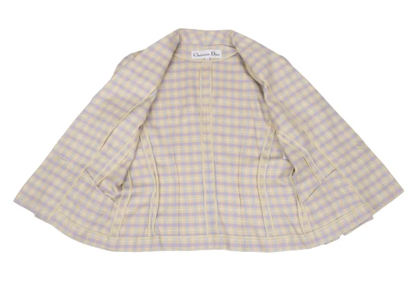 Christian Dior Cotton Silk Collarless Check Jacket K-172710_012