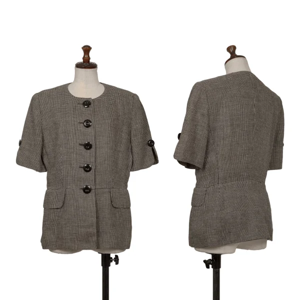 Christian Dior Linen Design Weave Short Sleeve Jacket Black,Beige M K-172711_001