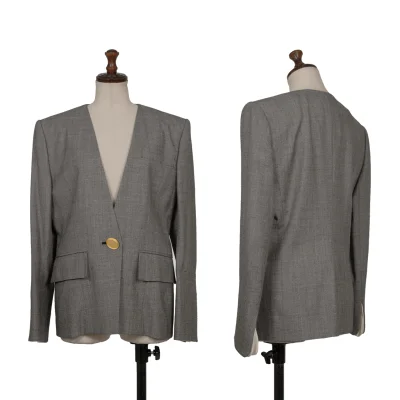 Christian Dior Wool Rayon Glen Check Collarless Jacket