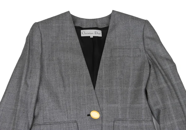 Christian Dior Wool Rayon Glen Check Collarless Jacket K-172712_003