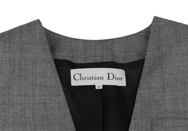 Christian Dior Wool Rayon Glen Check Collarless Jacket K-172712_004