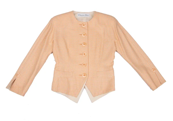 Christian Dior Wool Silk Check Weave Collarless Jacket K-172715_002
