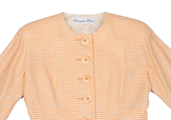 Christian Dior Wool Silk Check Weave Collarless Jacket K-172715_003