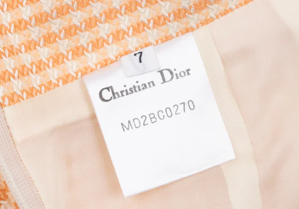 クリスチャンディオールChristian Dior ウールシルクチェック織りスカート サーモンピンク7 K-172716_012