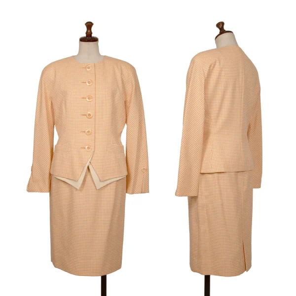 Christian Dior Wool Silk Check Weave Jacket & Skirt Orange 7 K-172717_001