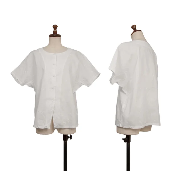 ASHA BY MDS Cotton Embroidery Short Sleeve Blouse White S-M K-172744_001